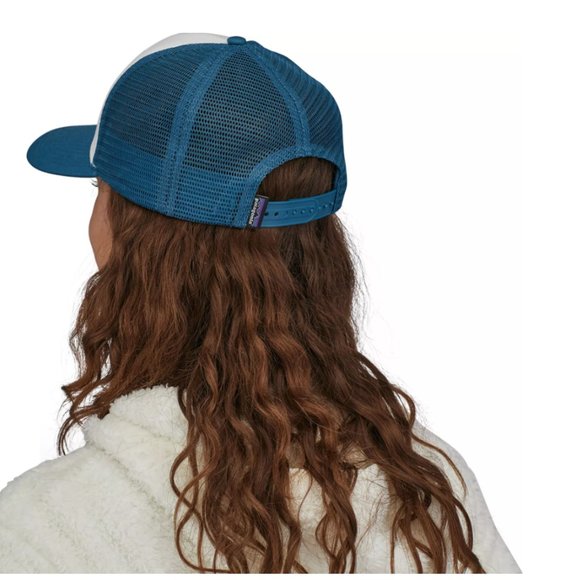 Patagonia P-6 Logo LoPro Trucker Snapback Hat Cap White Wavy Blue Unisex - NEW - Picture 3 of 3